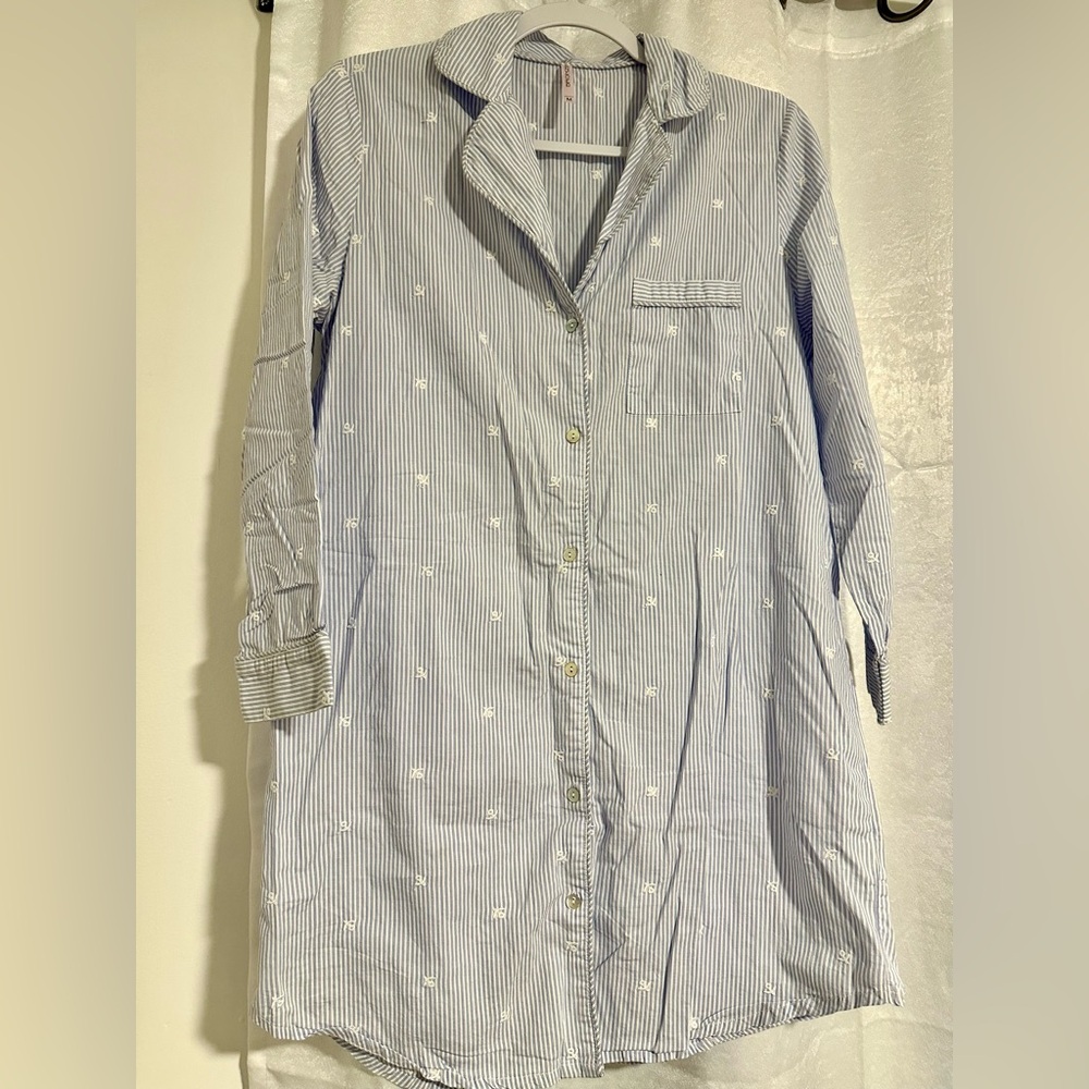 Striped Button-Down Shirt Dress in Light Blue & White